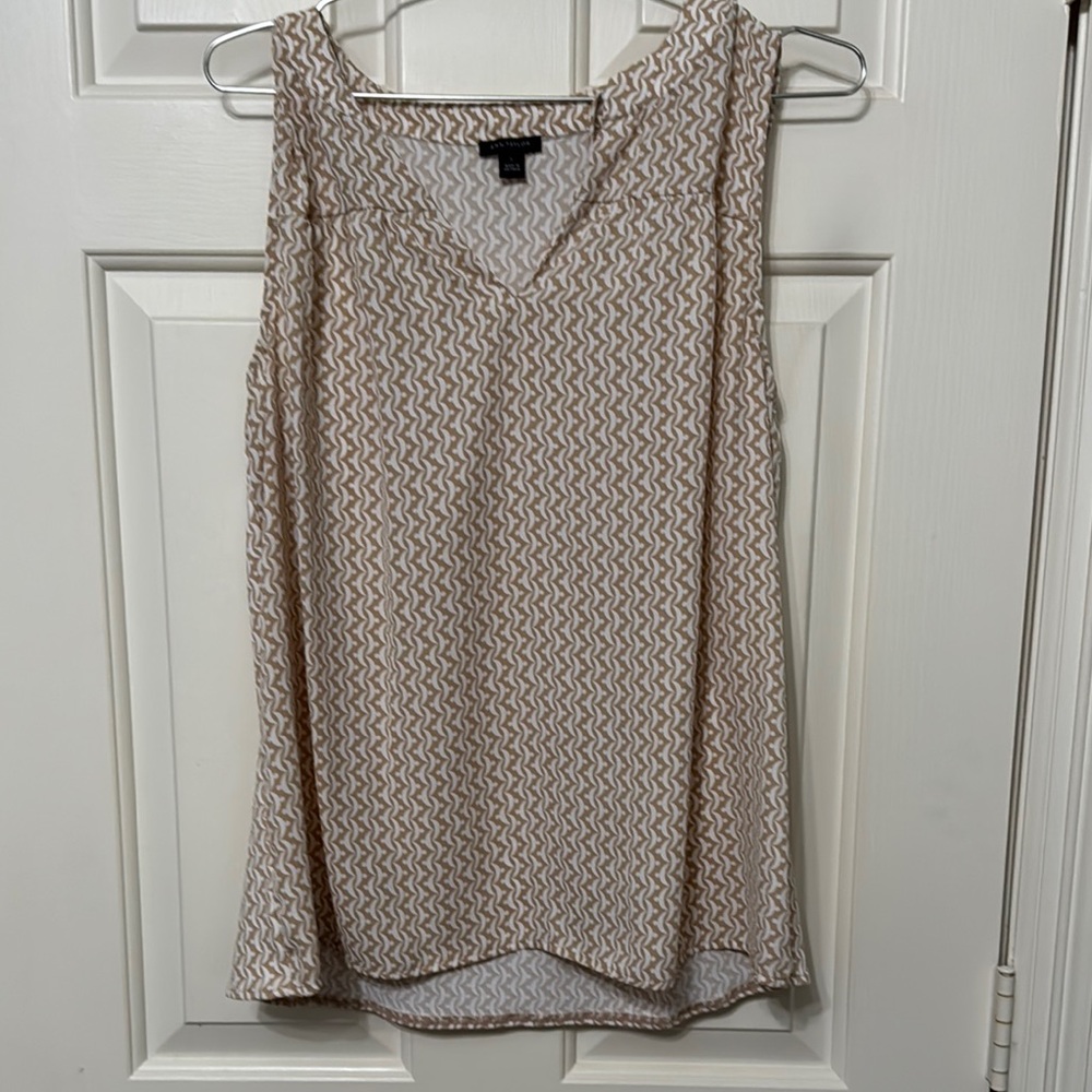 Patterned Sleeveless Top - Cream and Brown